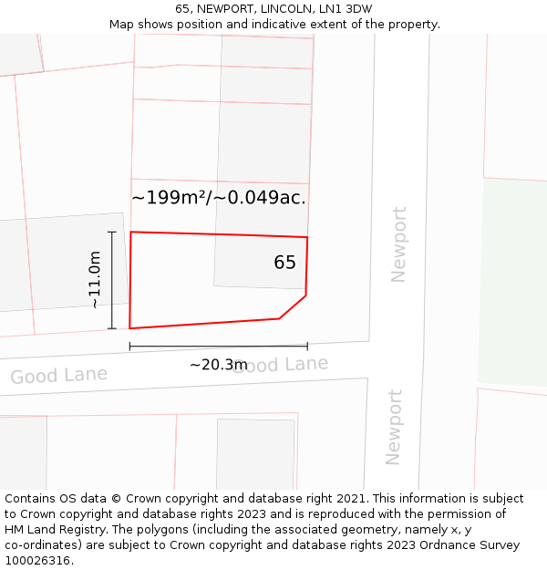 65, NEWPORT, LINCOLN, LN1 3DW: Plot and title map