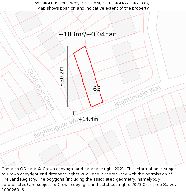 65, NIGHTINGALE WAY, BINGHAM, NOTTINGHAM, NG13 8QP: Plot and title map