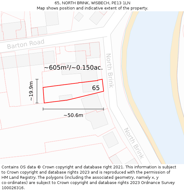 65, NORTH BRINK, WISBECH, PE13 1LN: Plot and title map