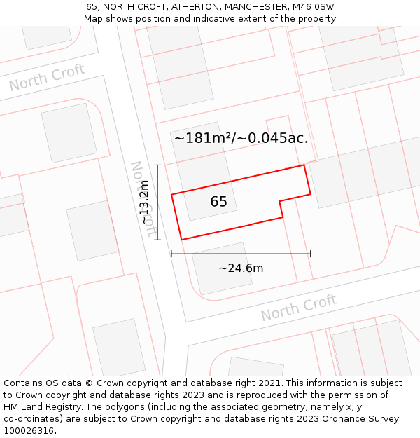 65, NORTH CROFT, ATHERTON, MANCHESTER, M46 0SW: Plot and title map