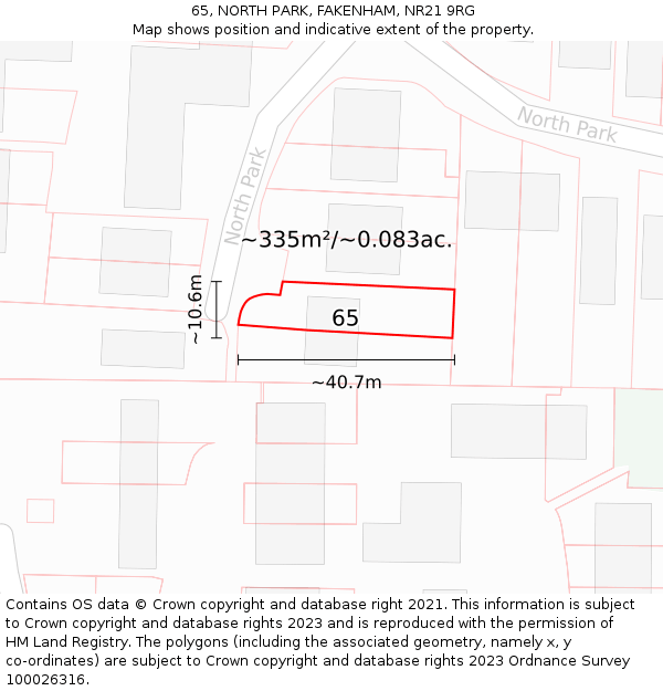 65, NORTH PARK, FAKENHAM, NR21 9RG: Plot and title map