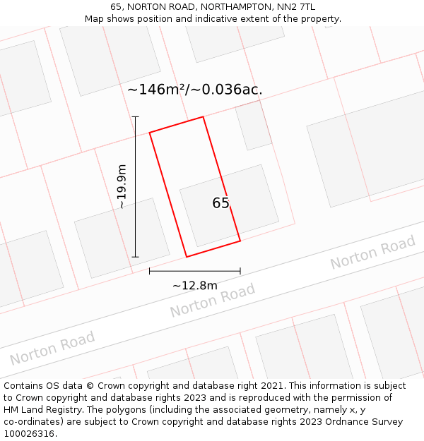 65, NORTON ROAD, NORTHAMPTON, NN2 7TL: Plot and title map