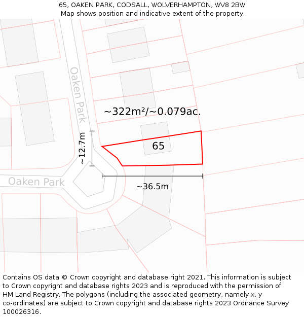 65, OAKEN PARK, CODSALL, WOLVERHAMPTON, WV8 2BW: Plot and title map