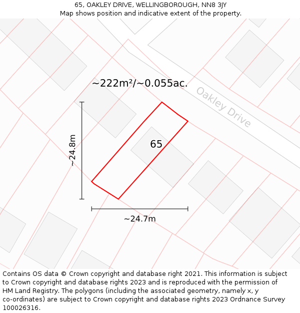 65, OAKLEY DRIVE, WELLINGBOROUGH, NN8 3JY: Plot and title map