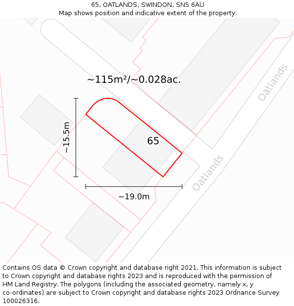 65, OATLANDS, SWINDON, SN5 6AU: Plot and title map