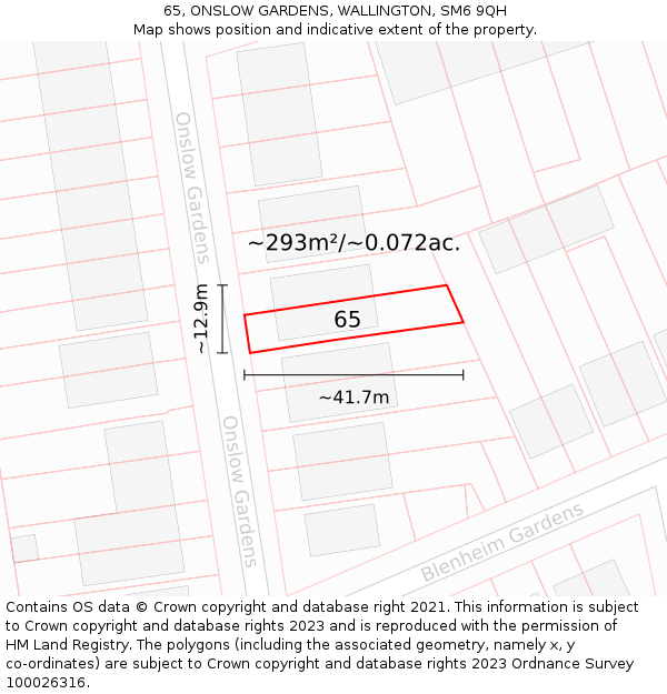 65, ONSLOW GARDENS, WALLINGTON, SM6 9QH: Plot and title map