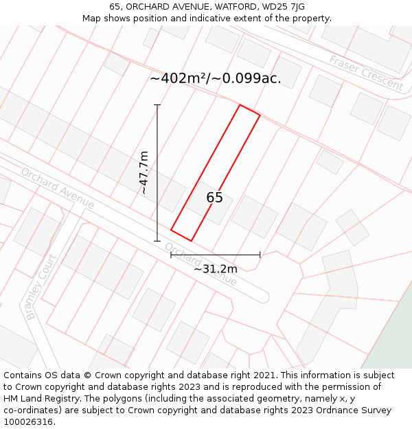 65, ORCHARD AVENUE, WATFORD, WD25 7JG: Plot and title map