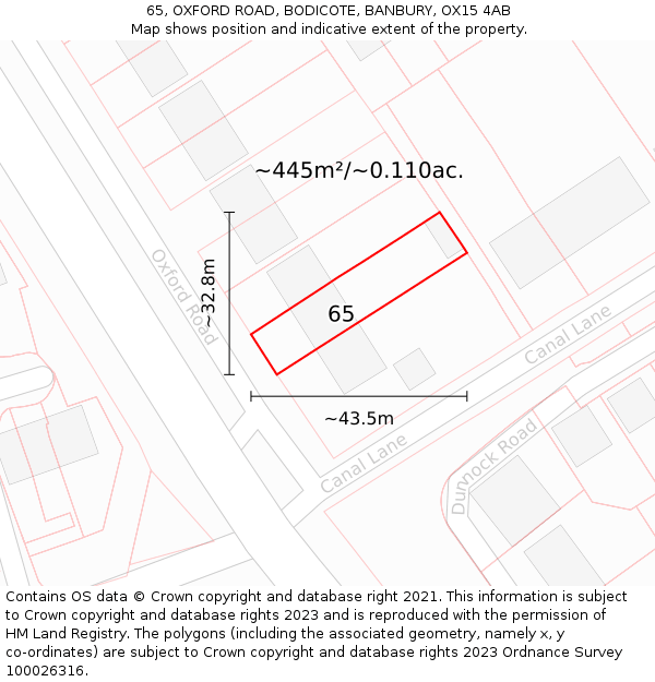 65, OXFORD ROAD, BODICOTE, BANBURY, OX15 4AB: Plot and title map