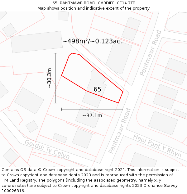 65, PANTMAWR ROAD, CARDIFF, CF14 7TB: Plot and title map