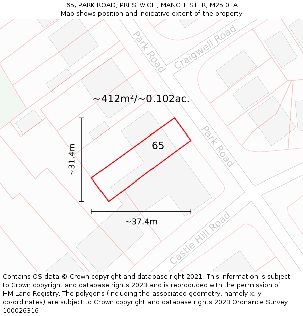 65, PARK ROAD, PRESTWICH, MANCHESTER, M25 0EA: Plot and title map