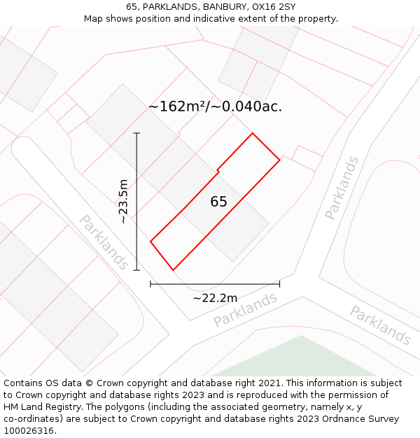 65, PARKLANDS, BANBURY, OX16 2SY: Plot and title map