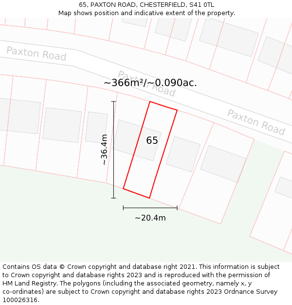 65, PAXTON ROAD, CHESTERFIELD, S41 0TL: Plot and title map