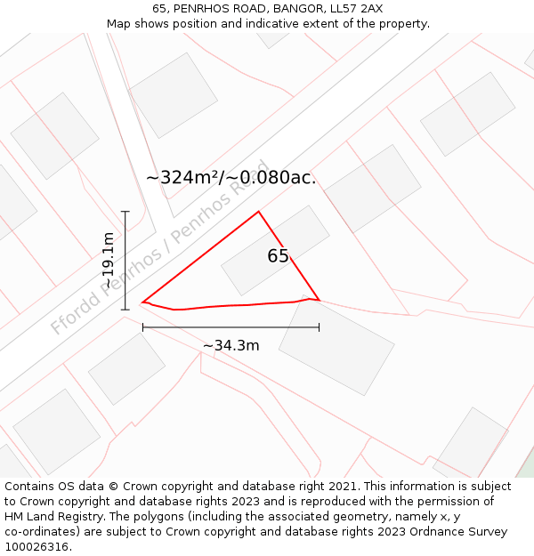 65, PENRHOS ROAD, BANGOR, LL57 2AX: Plot and title map