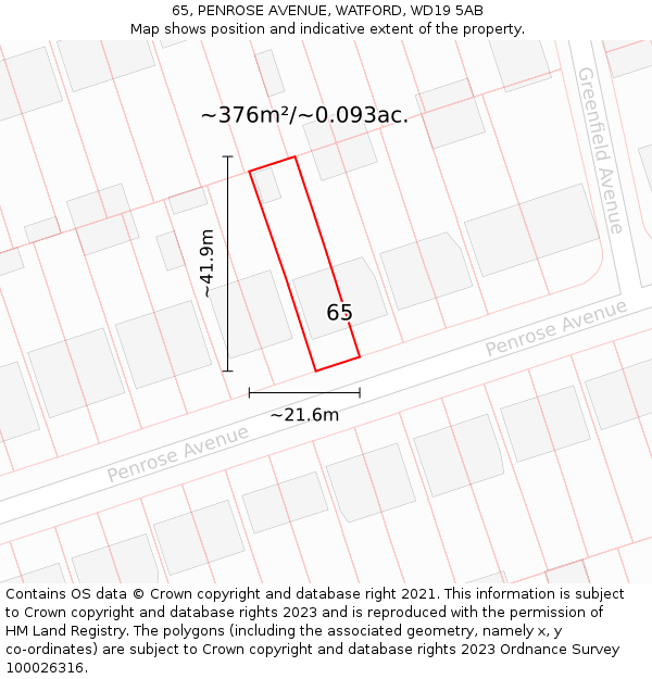 65, PENROSE AVENUE, WATFORD, WD19 5AB: Plot and title map