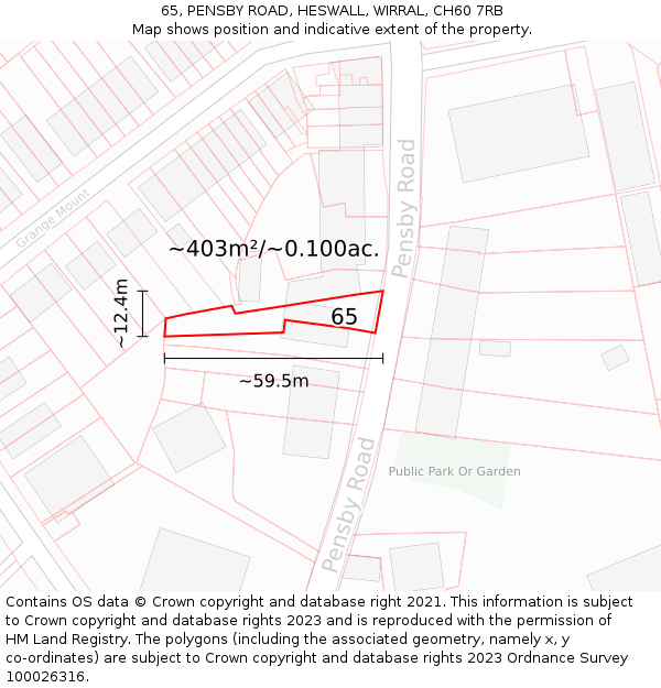 65, PENSBY ROAD, HESWALL, WIRRAL, CH60 7RB: Plot and title map