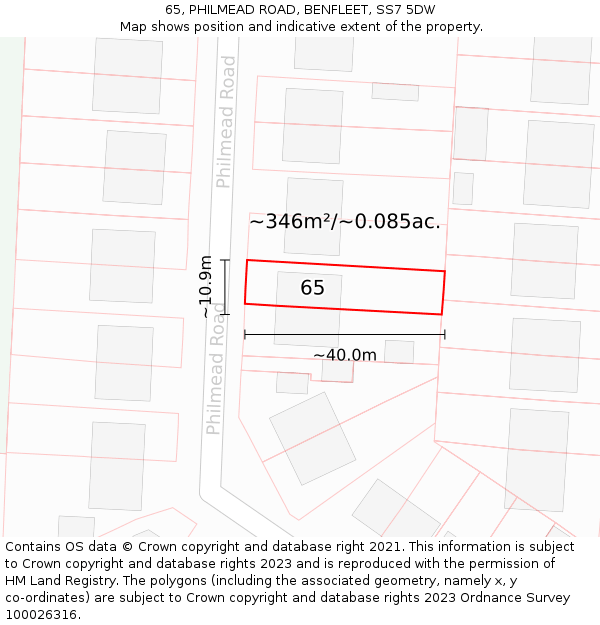 65, PHILMEAD ROAD, BENFLEET, SS7 5DW: Plot and title map