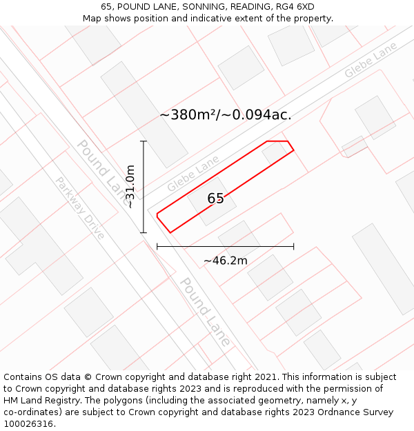 65, POUND LANE, SONNING, READING, RG4 6XD: Plot and title map