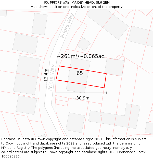 65, PRIORS WAY, MAIDENHEAD, SL6 2EN: Plot and title map