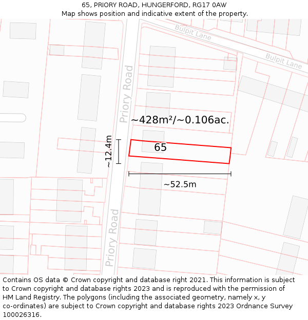 65, PRIORY ROAD, HUNGERFORD, RG17 0AW: Plot and title map