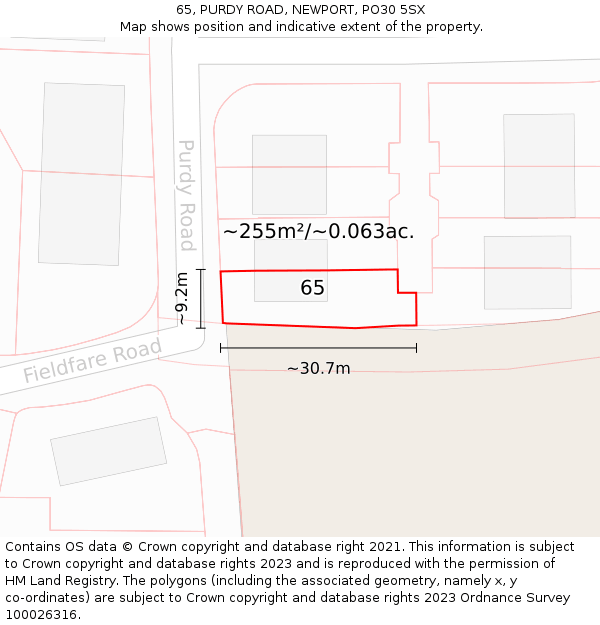 65, PURDY ROAD, NEWPORT, PO30 5SX: Plot and title map