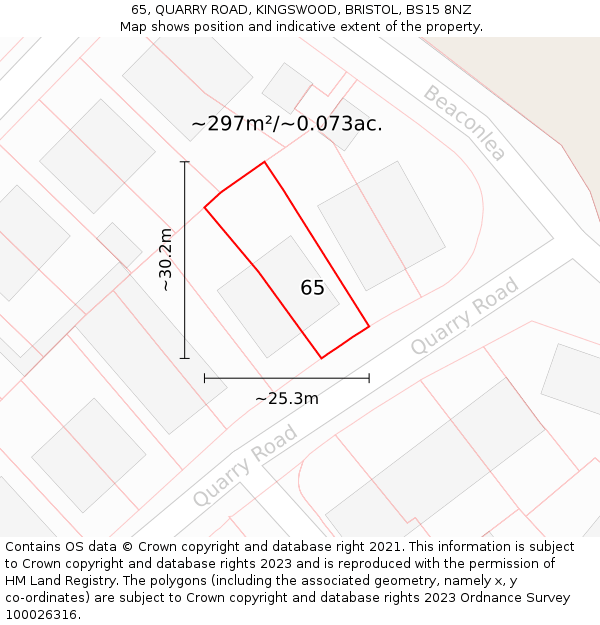 65, QUARRY ROAD, KINGSWOOD, BRISTOL, BS15 8NZ: Plot and title map