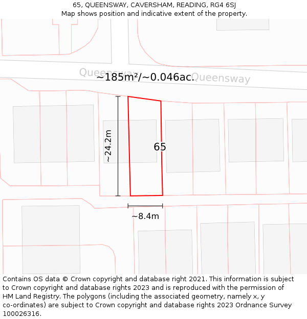 65, QUEENSWAY, CAVERSHAM, READING, RG4 6SJ: Plot and title map