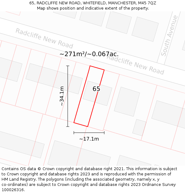 65, RADCLIFFE NEW ROAD, WHITEFIELD, MANCHESTER, M45 7QZ: Plot and title map