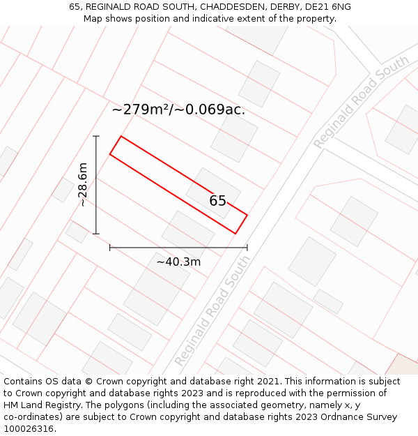 65, REGINALD ROAD SOUTH, CHADDESDEN, DERBY, DE21 6NG: Plot and title map