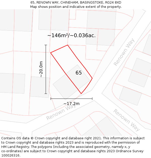 65, RENOWN WAY, CHINEHAM, BASINGSTOKE, RG24 8XD: Plot and title map