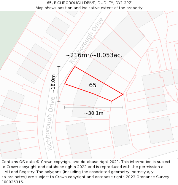 65, RICHBOROUGH DRIVE, DUDLEY, DY1 3PZ: Plot and title map