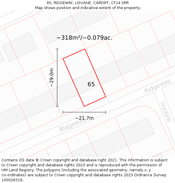 65, RIDGEWAY, LISVANE, CARDIFF, CF14 0RR: Plot and title map