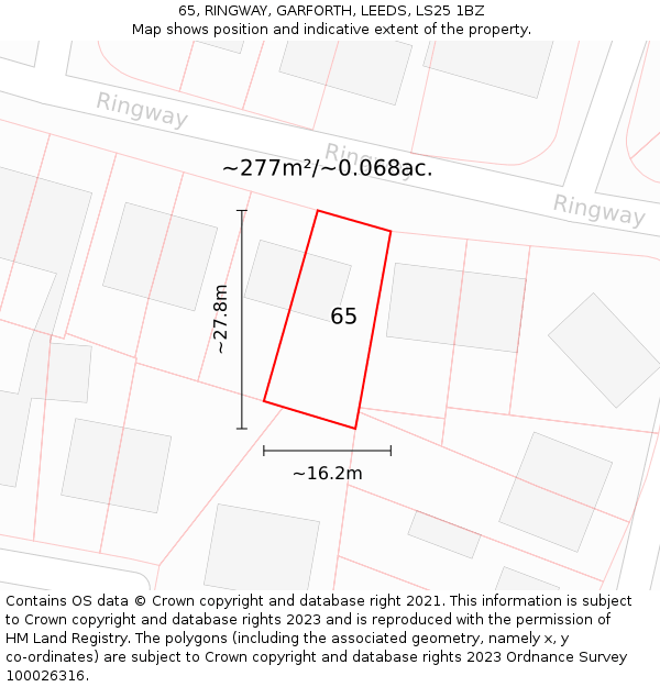 65, RINGWAY, GARFORTH, LEEDS, LS25 1BZ: Plot and title map