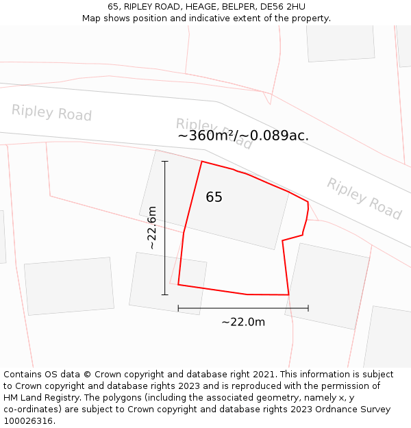 65, RIPLEY ROAD, HEAGE, BELPER, DE56 2HU: Plot and title map