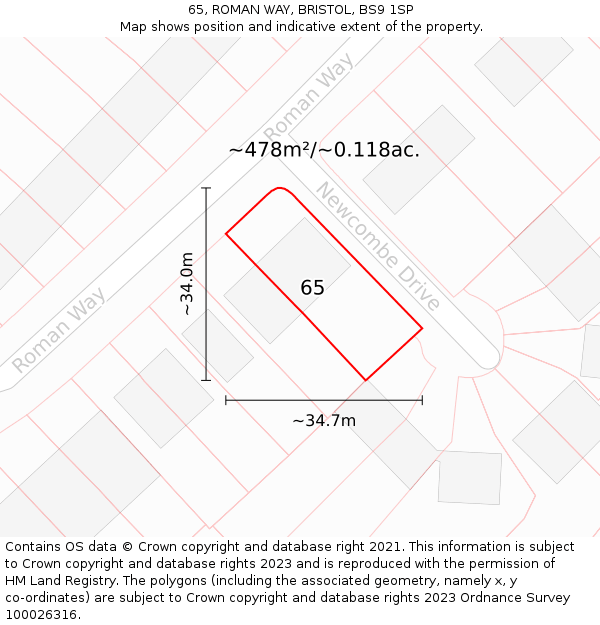 65, ROMAN WAY, BRISTOL, BS9 1SP: Plot and title map