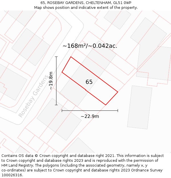 65, ROSEBAY GARDENS, CHELTENHAM, GL51 0WP: Plot and title map