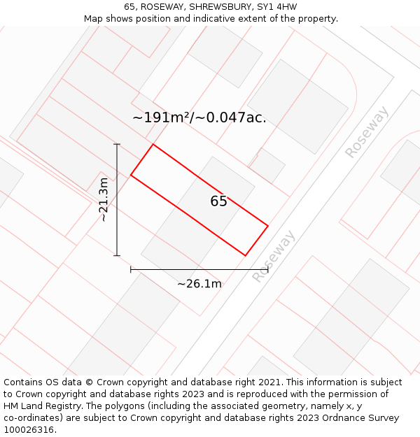 65, ROSEWAY, SHREWSBURY, SY1 4HW: Plot and title map