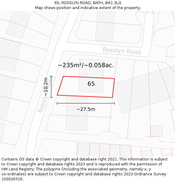 65, ROSSLYN ROAD, BATH, BA1 3LQ: Plot and title map