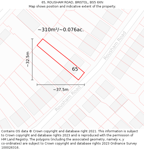 65, ROUSHAM ROAD, BRISTOL, BS5 6XN: Plot and title map