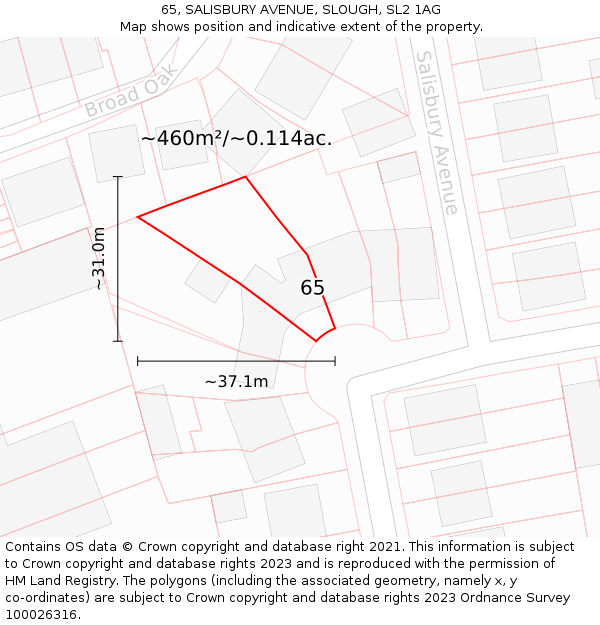 65, SALISBURY AVENUE, SLOUGH, SL2 1AG: Plot and title map