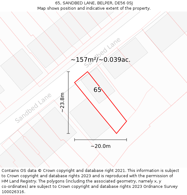 65, SANDBED LANE, BELPER, DE56 0SJ: Plot and title map