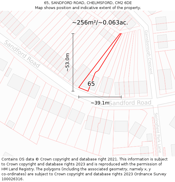 65, SANDFORD ROAD, CHELMSFORD, CM2 6DE: Plot and title map