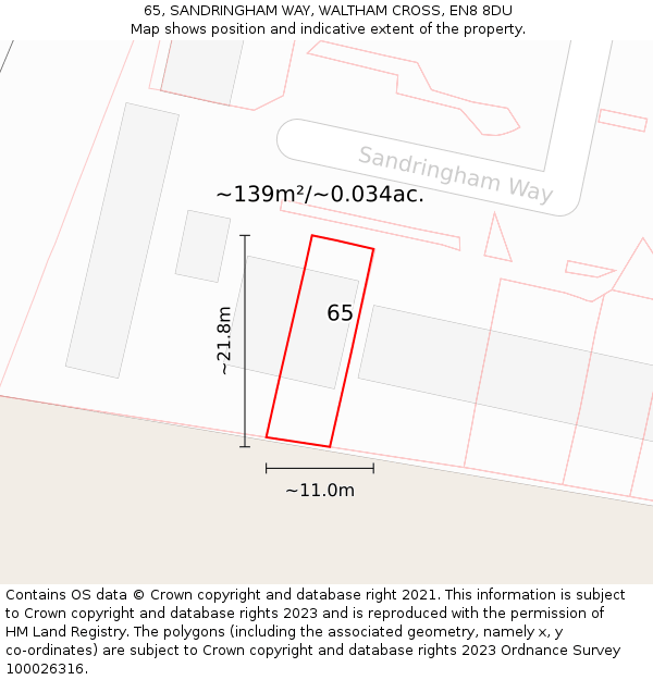 65, SANDRINGHAM WAY, WALTHAM CROSS, EN8 8DU: Plot and title map