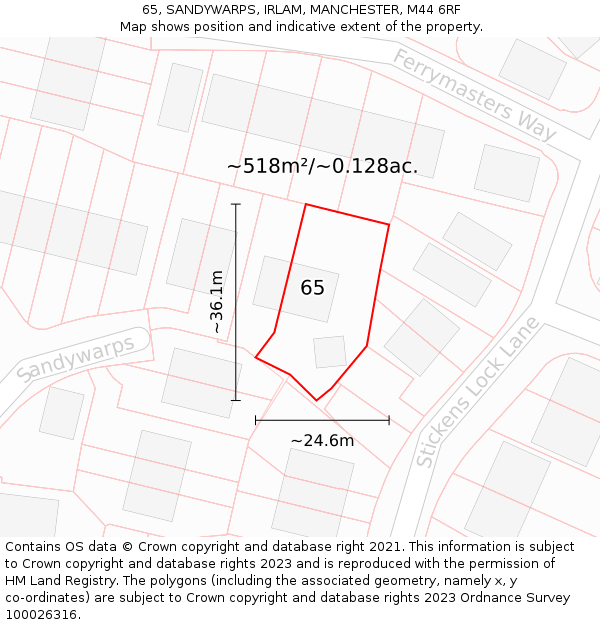 65, SANDYWARPS, IRLAM, MANCHESTER, M44 6RF: Plot and title map