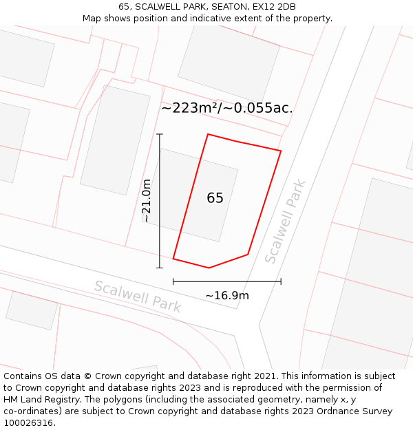65, SCALWELL PARK, SEATON, EX12 2DB: Plot and title map