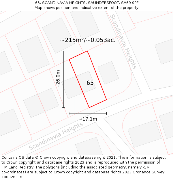 65, SCANDINAVIA HEIGHTS, SAUNDERSFOOT, SA69 9PF: Plot and title map