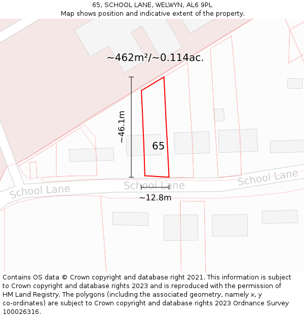 65, SCHOOL LANE, WELWYN, AL6 9PL: Plot and title map