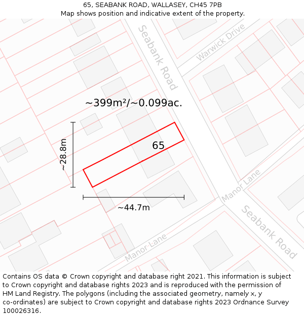 65, SEABANK ROAD, WALLASEY, CH45 7PB: Plot and title map