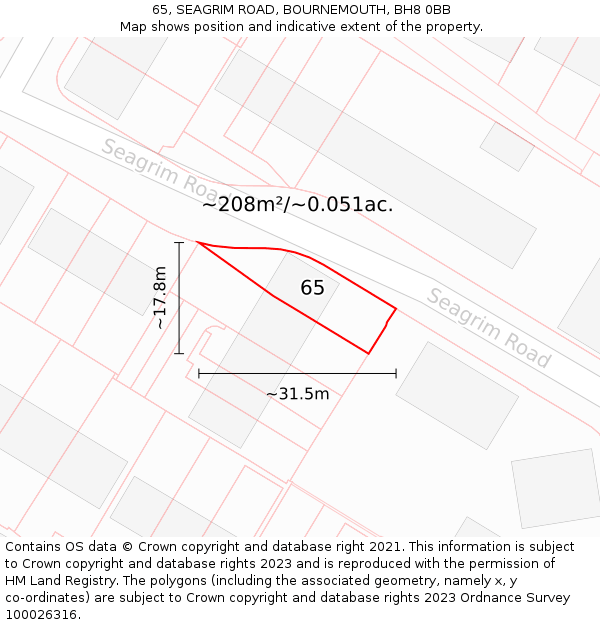 65, SEAGRIM ROAD, BOURNEMOUTH, BH8 0BB: Plot and title map