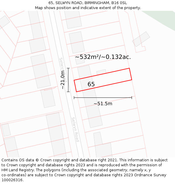 65, SELWYN ROAD, BIRMINGHAM, B16 0SL: Plot and title map