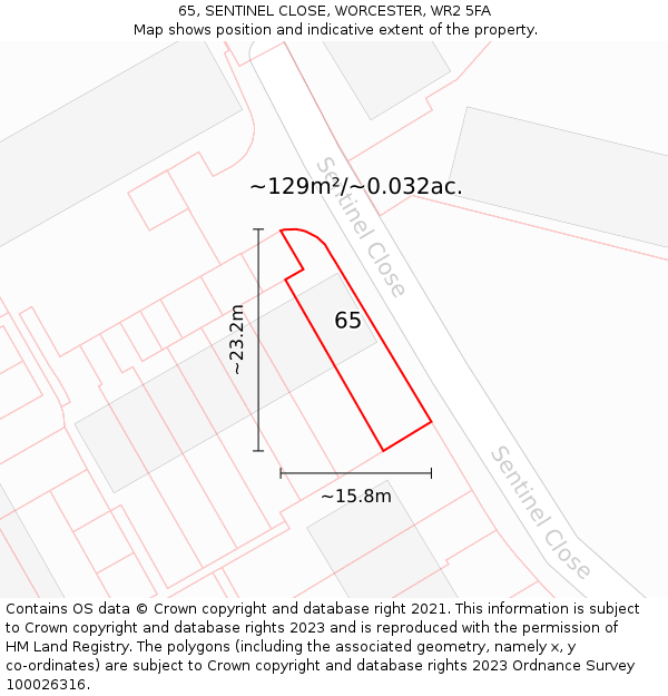 65, SENTINEL CLOSE, WORCESTER, WR2 5FA: Plot and title map